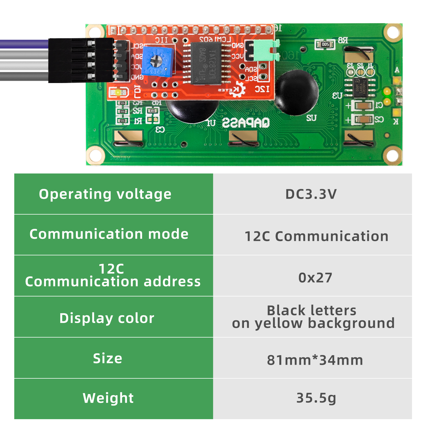 KEYES DC 3.3V LCD1602+I2C Modu - I2C Lcd Display ulasan dan harga